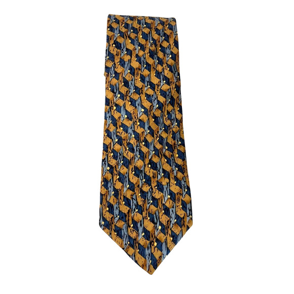 Vintage Cocktail Collection Novelty Label Mens Silk Tie 1990 Blue Gold Geometric - Picture 2 of 6